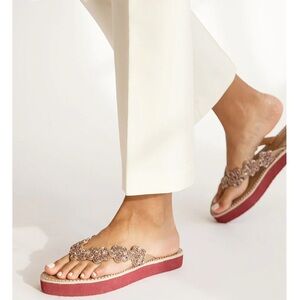 Anthropologie NWT laidback London hand embellished Leather Sandal Silky Pink 🌸☀️